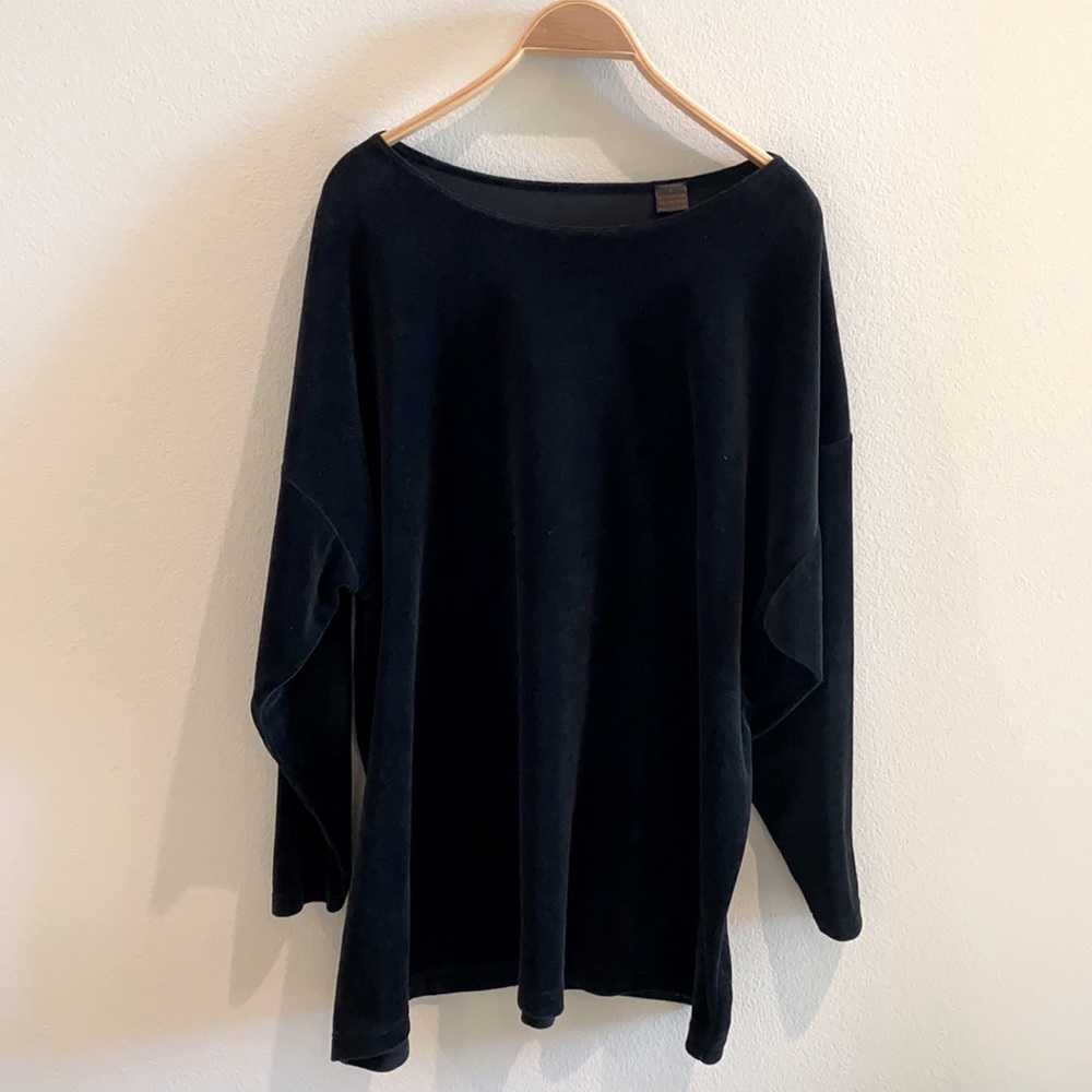 Luxe Black Velvet LS Tunic Style w/Boat Neck - EUC